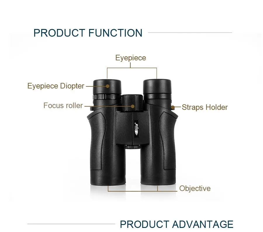 BIJIA 10x42 Военный бинокль жизни Водонепроницаемый высокое Мощность BAK4 Призма HD телескоп черного цвета с шейный ремень для переноски сумка