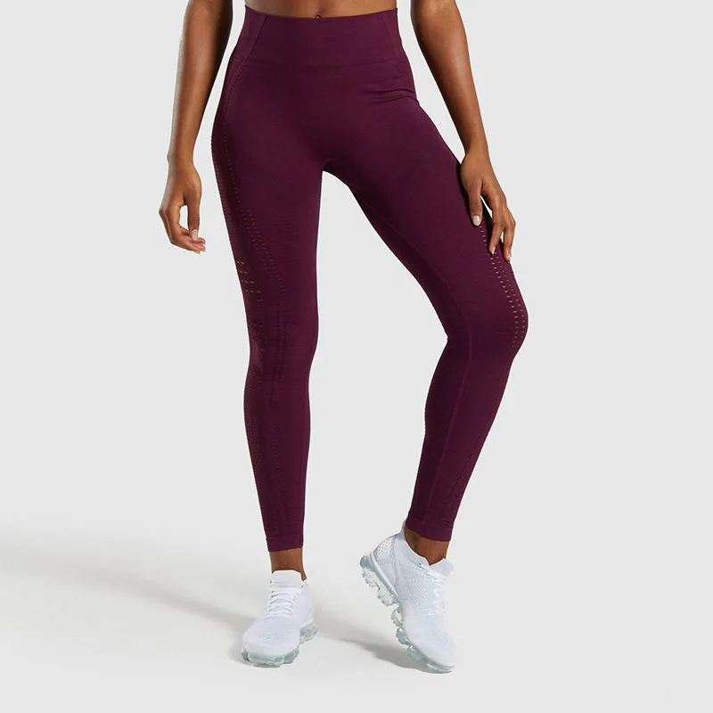 Dark Purple Женские Бесшовные Леггинсы, модные леггинсы с высокой талией для фитнеса, женские штаны для спортзала, пуш-ап, вязаные леггинсы для тренировок - Цвет: Dark Purple