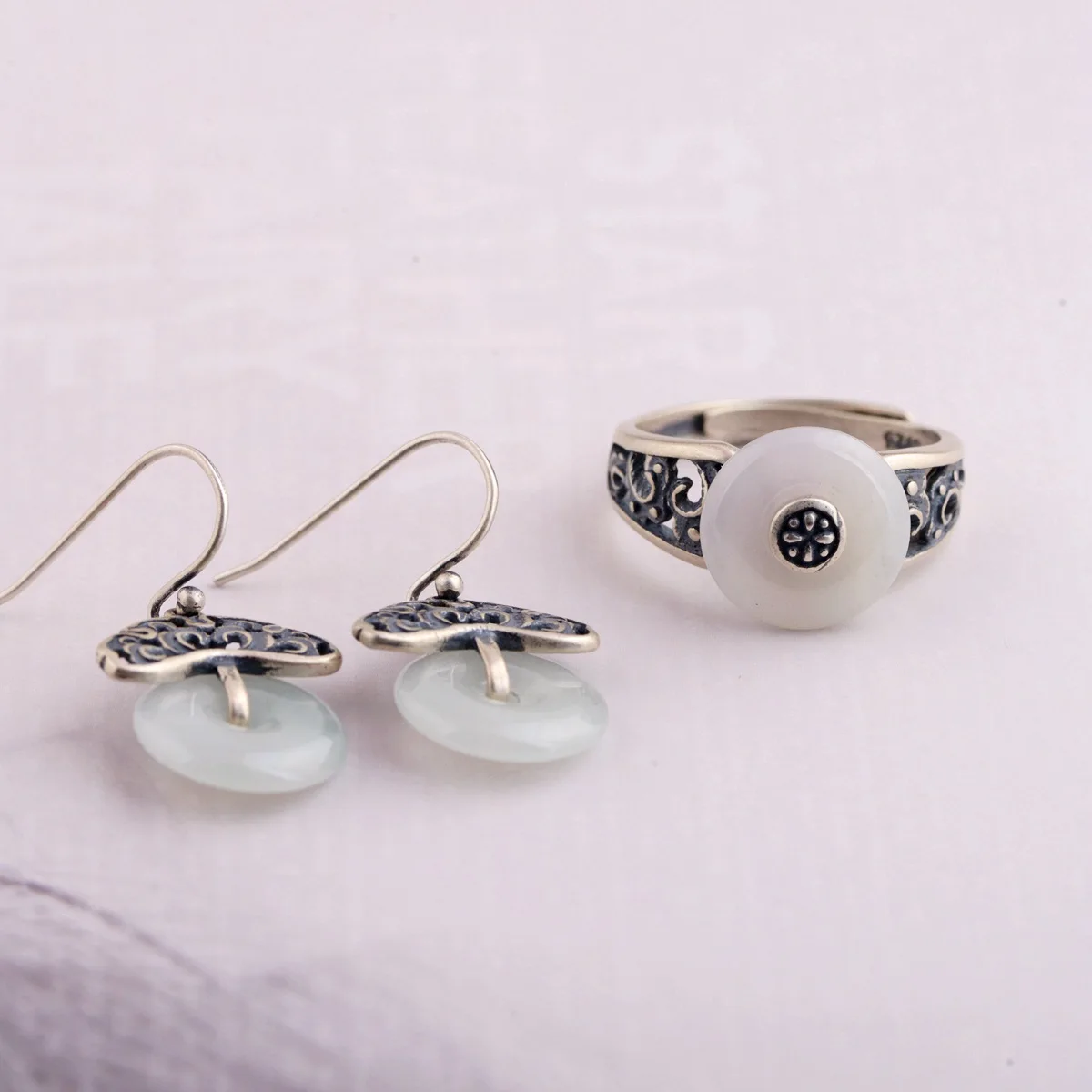 

New Jade jewelry line buckle wholesale silver S925 Silver Antique Style woman Earrings