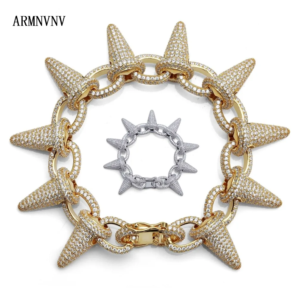 RRMNVNV Роскошные Панк рок Iced Out заклепочные шипы браслеты на запястье с блестящим