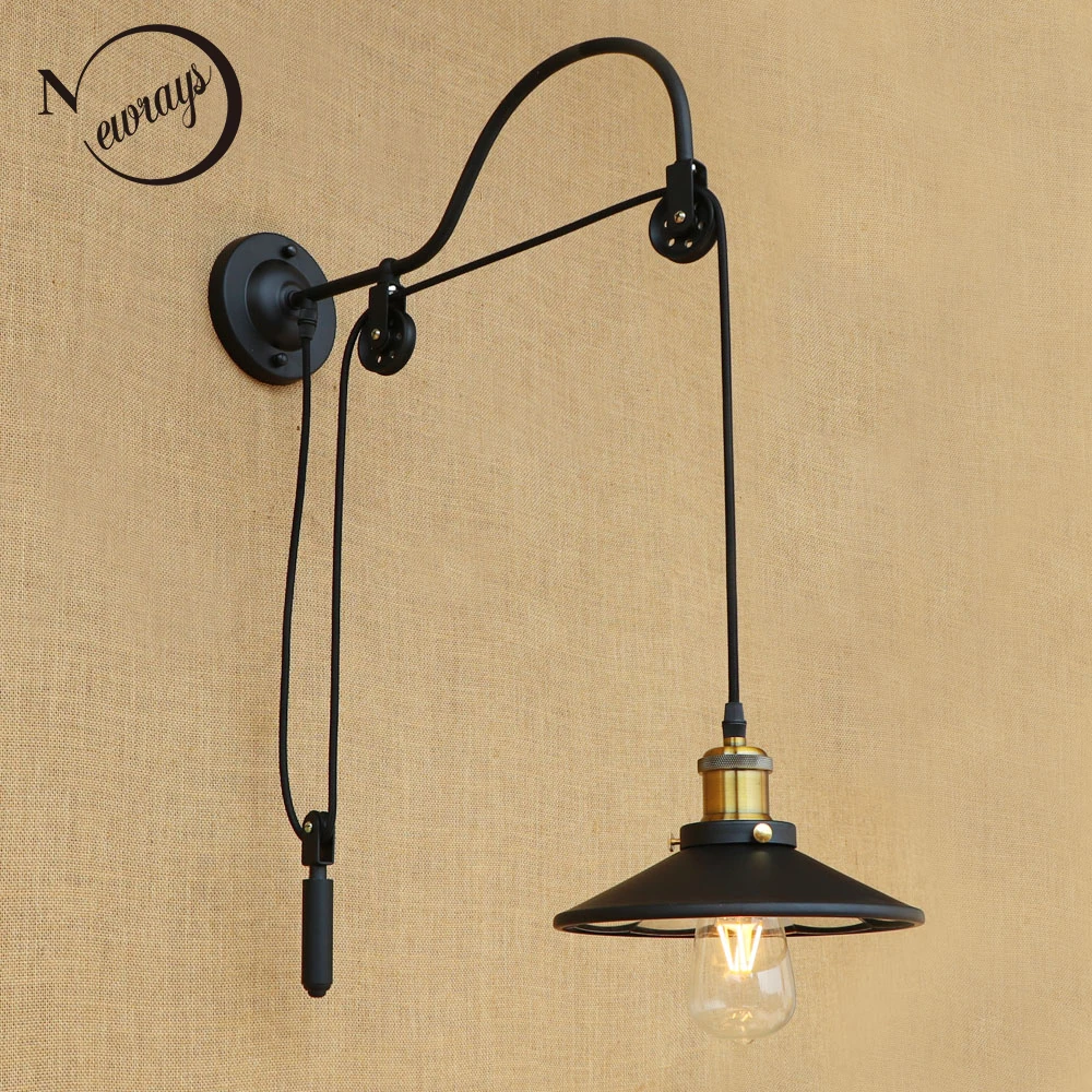 Черные винтажные Регулируемые Настенные светильники в ретро стиле Длинные из