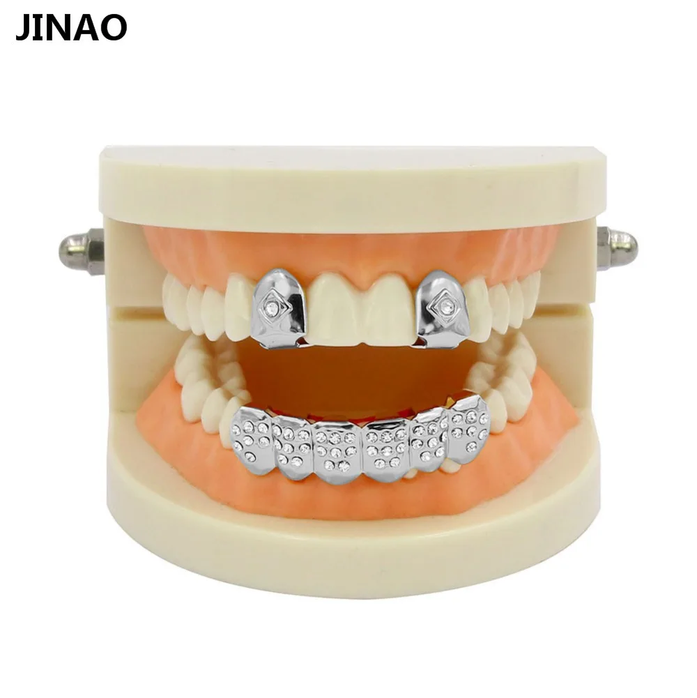JINAO Для мужчин и женщин в стиле хип-хоп золото Цвет покрытием рот Grillz Набор CZ