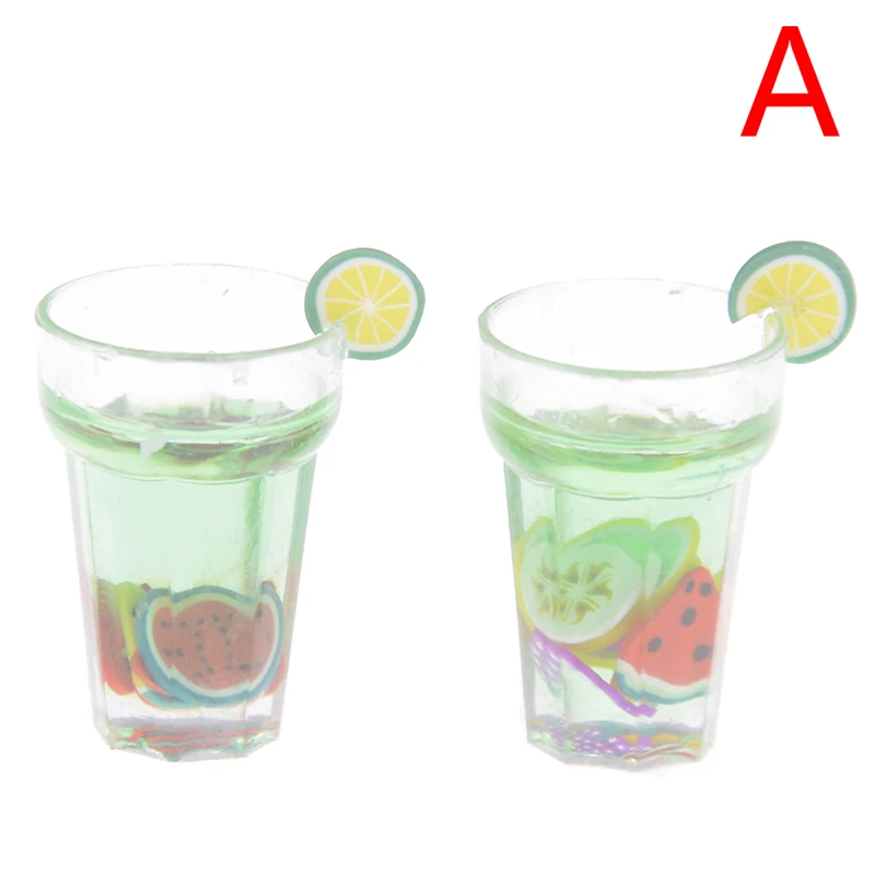 2PCS 1/2/3 шт 1/12 кукольный домик миниатюра аксессуары Фруктовый чай чашки моделирование миниатюрный напитки модель мебель игрушка кукла украшение дома - Цвет: 2PCS
