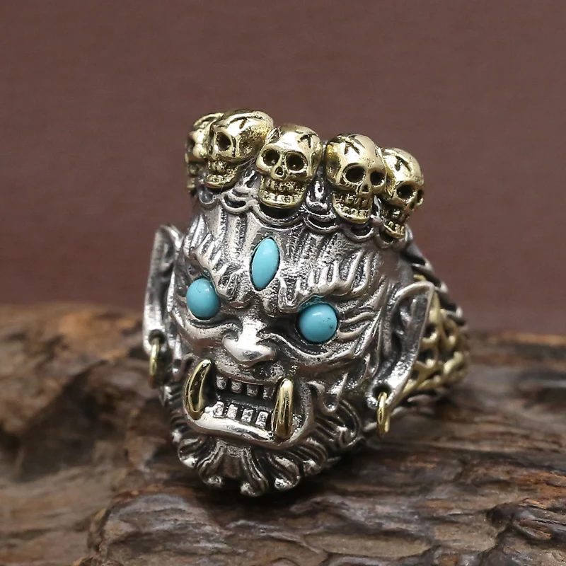 

NEW! Vintage 925 Silver Skull Ring Sterling Silver Skeleton Ring Real Pure Silver PUNK Man Ring Adjustable