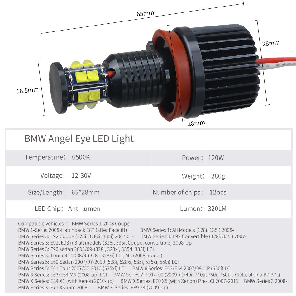 DXZ 2 шт. для BMW 120W Всего H8 CREE светодиодный ангельские глазки Halo кольцевые лампы