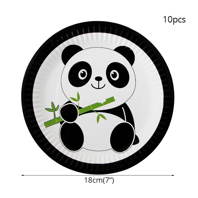 10pcs Paper Plates Панда тематическая одноразовая посуда для праздника наборы festa infantil панда бумажные тарелки и стаканы скатерть Дети День рождения украшения - Цвет: 10pcs Paper Plates