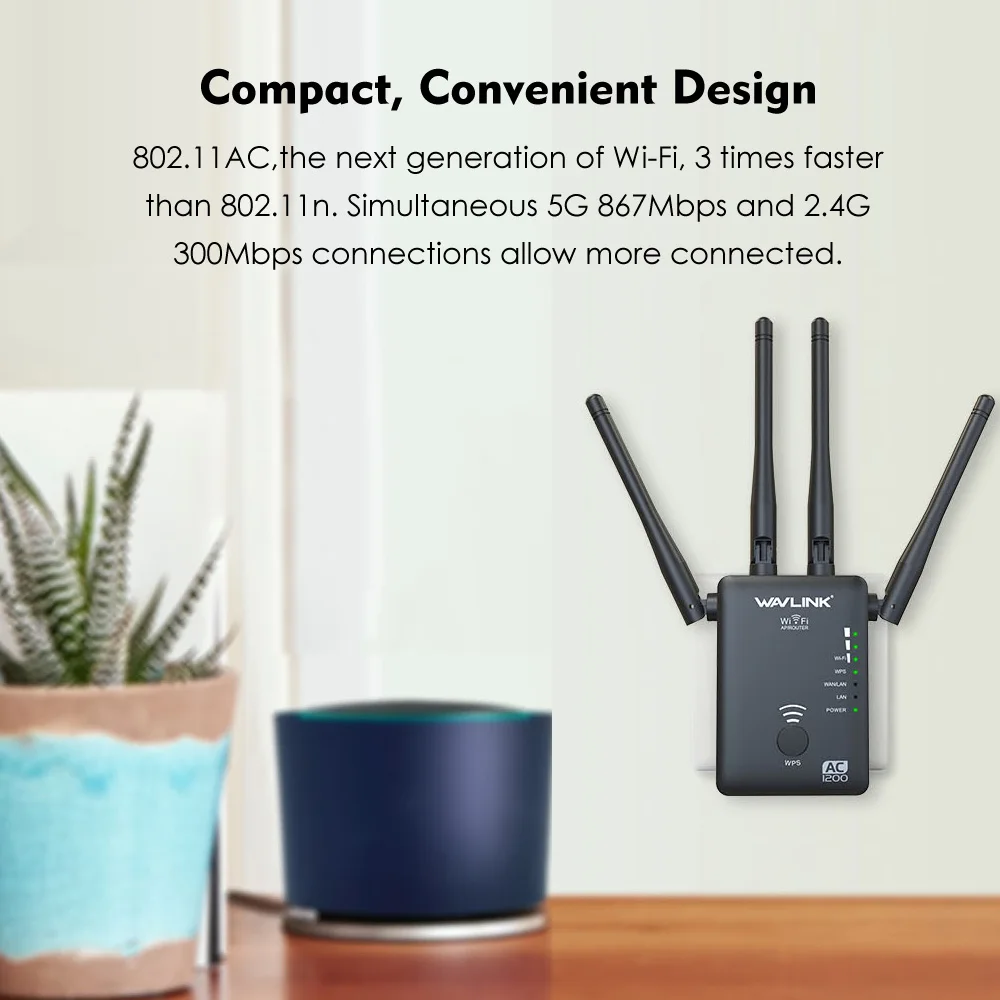 Wavlink AC1200 Беспроводной Wi-Fi ретранслятор/усилитель/маршрутизатор расширитель диапазона Двухдиапазонная точка доступа WPS кнопка с 4 внешними антеннами