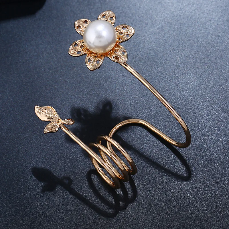 Легированное кольцо с цветком и жемчужиной спиральные слои пальмовое на палец