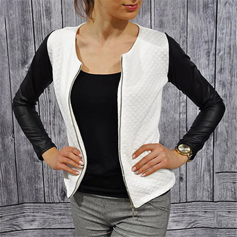 Осенние модные женские Куртки из искусственной кожи с длинным рукавом женская