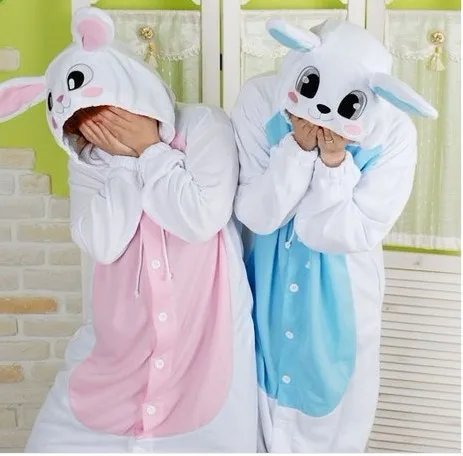 Милые Симпатичные животные Синий/Розовый Кролик Onesie для Для женщин мужчин