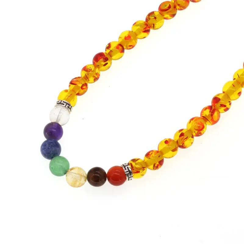 Ambers Choker Necklace Reiki Rainbow 7 Chakra Stone Beaded Necklaces Amulet Yoga Jewelry collana donna