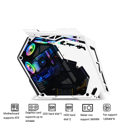 white 222*500*585 мм водяное охлаждение игровое шасси специальная форма RGB PC Mainframe боковой прозрачный чехол gamer gabinete computador - Цвет: white