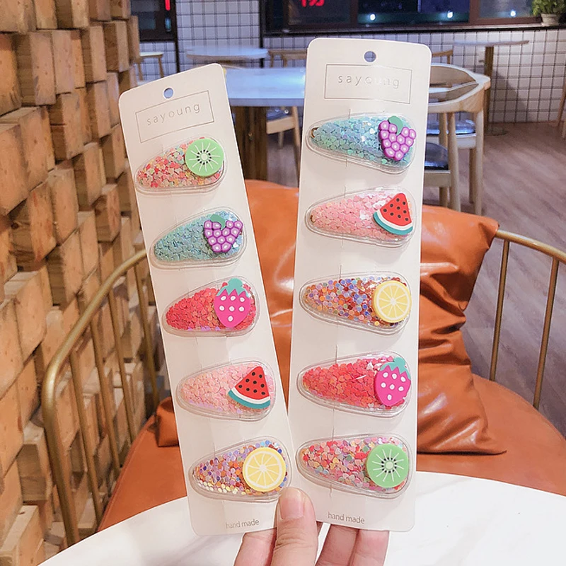 Новинка милые детские заколки для волос с фруктами Клубничные блестки