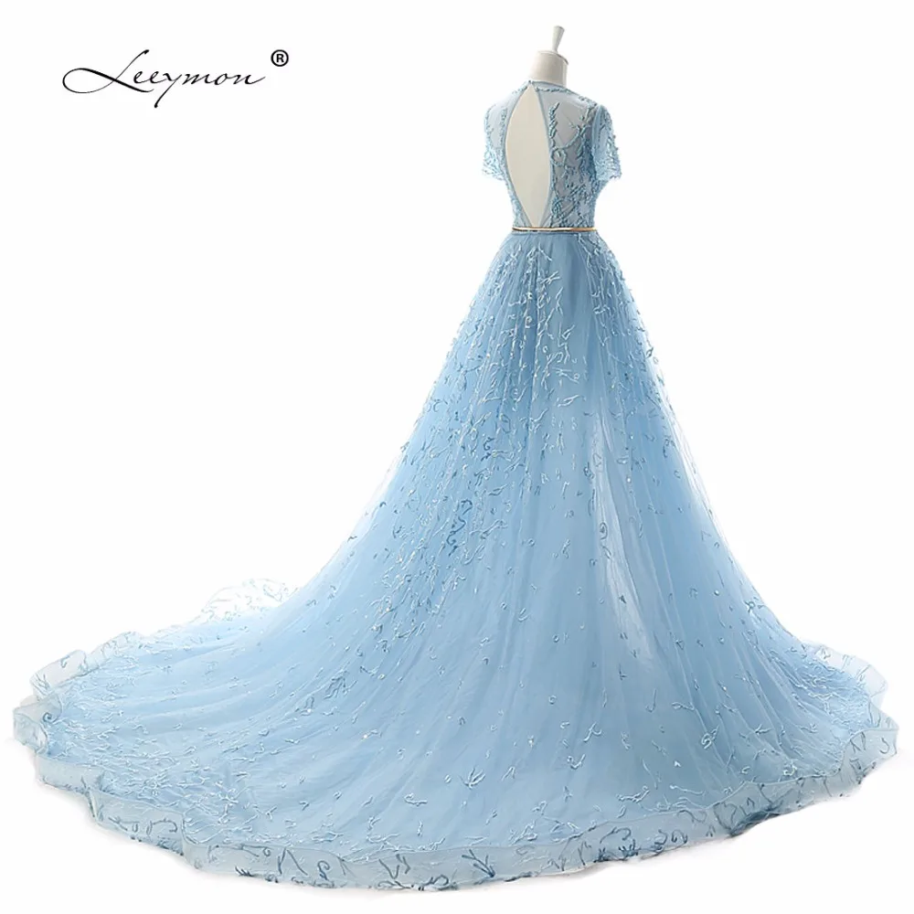 Роскошные Русалка Вышивка Вечернее Платье Длинные 2018 Реальные Короткие Рукава