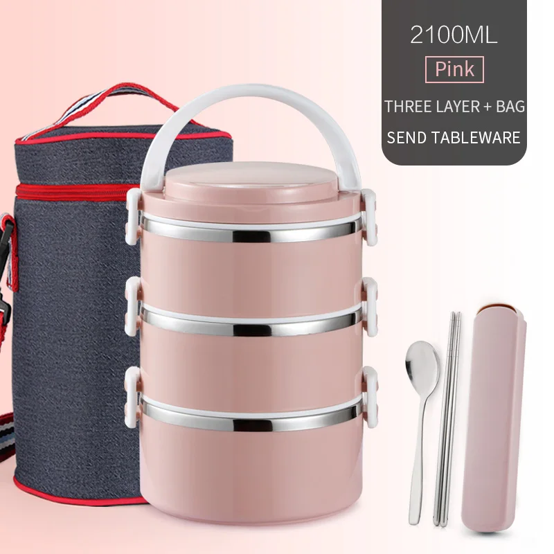 3 Layer Pink Set LANSKYWARE японские дети термальный Ланч-бокс 304 из нержавеющей стали Bento Ланч-бокс для детей школы герметичный контейнер для еды, судок - Цвет: 3 Layer Pink Set