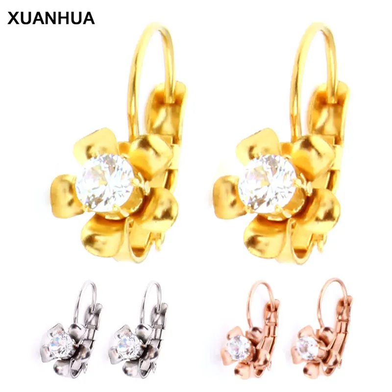 XUANHUA оптовая продажа серьги в форме цветка из нержавеющей стали с камнями Модная
