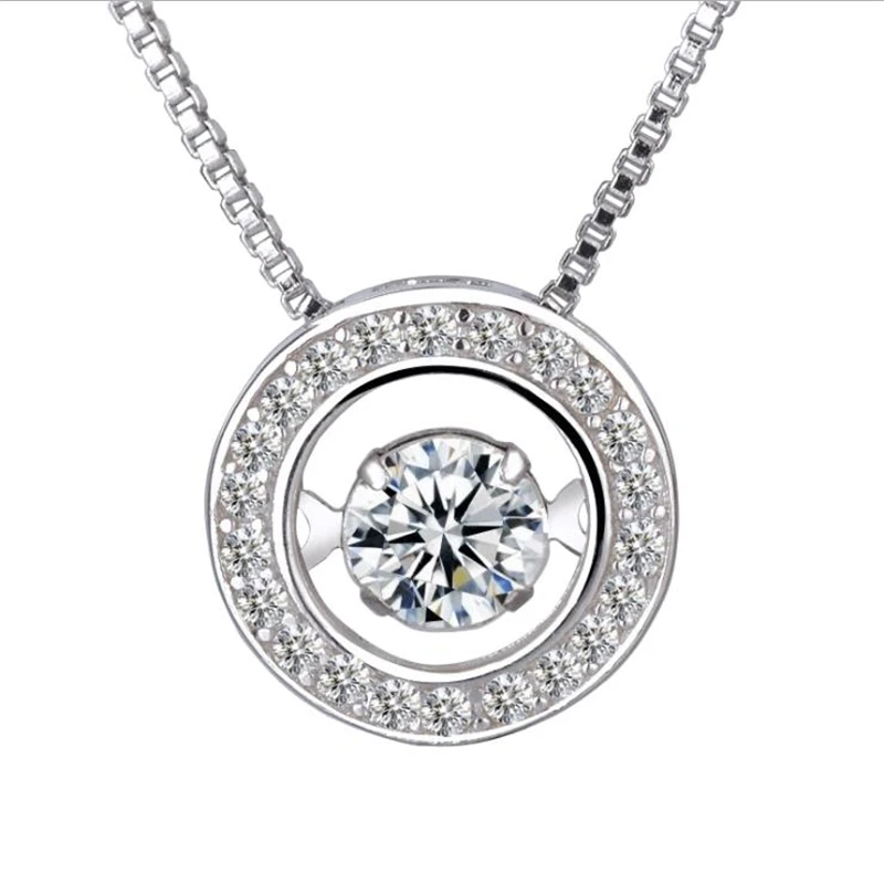 

KOFSAC Fashion 925 Sterling Silver Necklaces For Women Engagement Party Exquisite Rotating Crystal CZ Stones Round Necklace