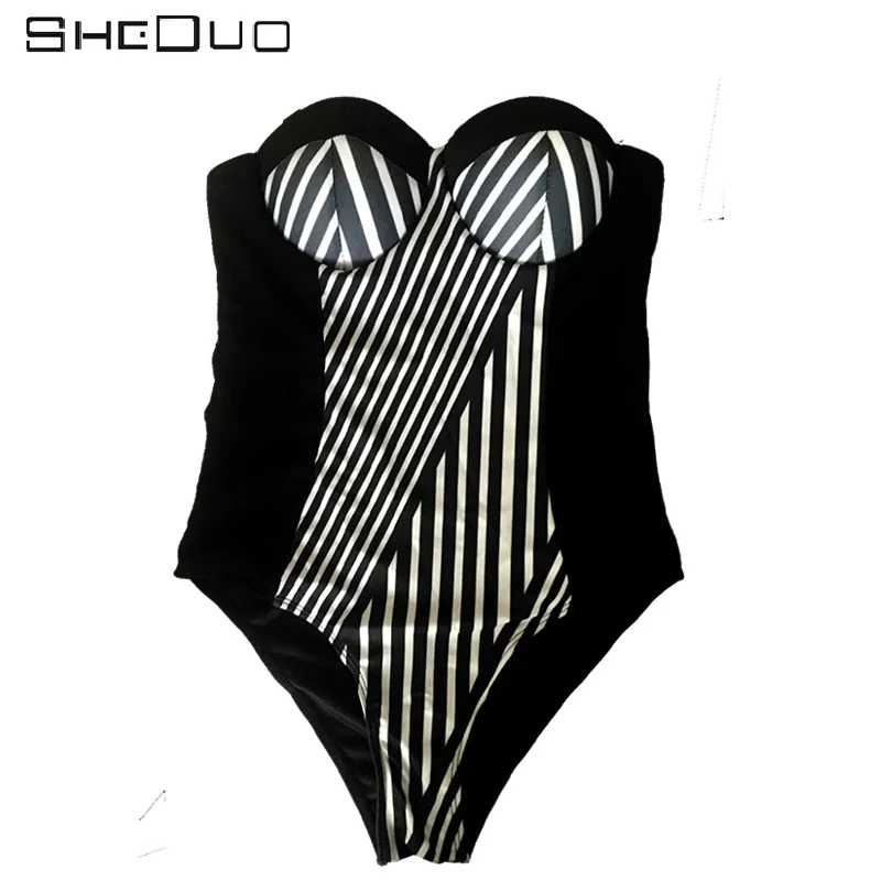 2017 полосатый купальник женский цельный размера плюс боди Винтаж Ретро ванный
