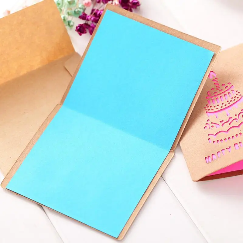 

10pcs/lot Hand Paper Kraft Greeting Card Hollow Creative Retro Love Birthday Gift Blessing Card with Inner Page Envelope