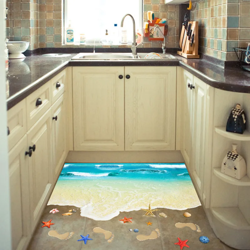 

Creative 3D Wall Stickers Starfish Footprint Beach Bathroom Floor Sticker Sea Vinilos Paredes Kids Poster LR8300