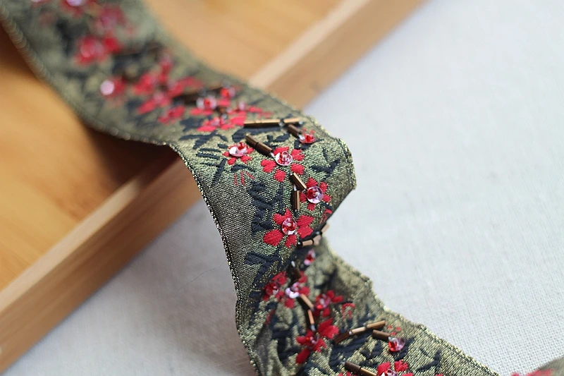 2 ярда Золотой + красный черный Высококачественная ручная работа расшитая