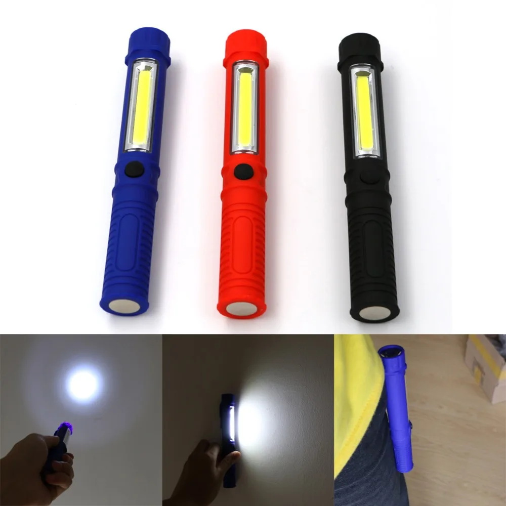 

3 вида цветов светодиодный фонарик COB LED портативный пластиковый идеальный фонарь с магнитным зажимом для кемпинга, спорта на открытом возду...
