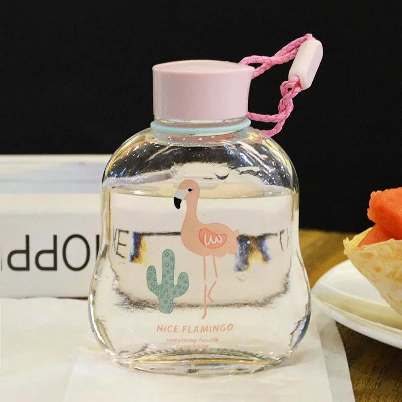 Милый Фламинго узор стеклянная бутылка для воды с поясом герметичная сока модный