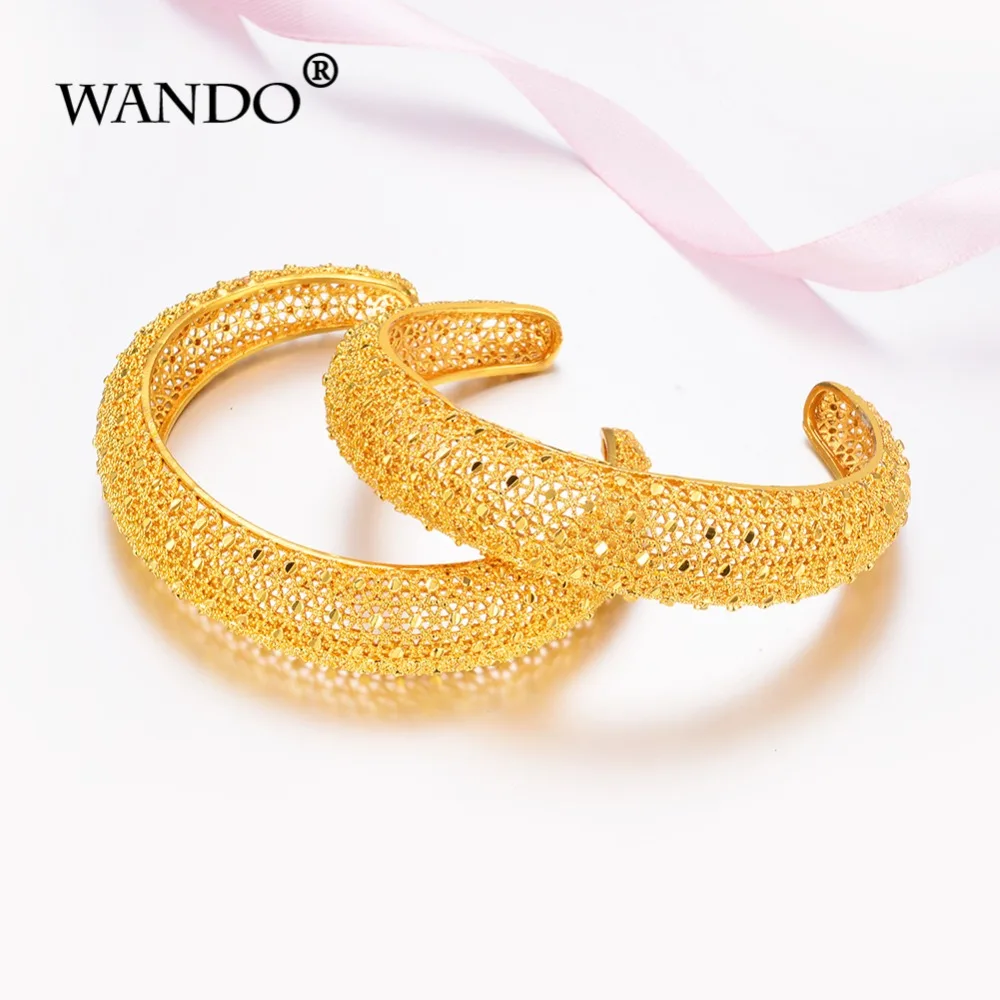 WANDO Newest 2pcs/lot Dubai wedding Jewelry Gold Color Women Bangles For Ethiopian Bracelets Africa Arab b141 | Украшения и