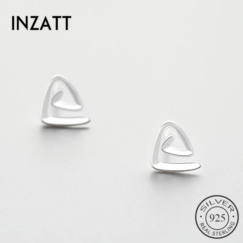 Серьги-гвоздики INZATT в стиле панк, настоящее 925 пробы, серебряные, геометрические, спиральные, треугольные, модные аксессуары для женщин, аксессуары, подарки