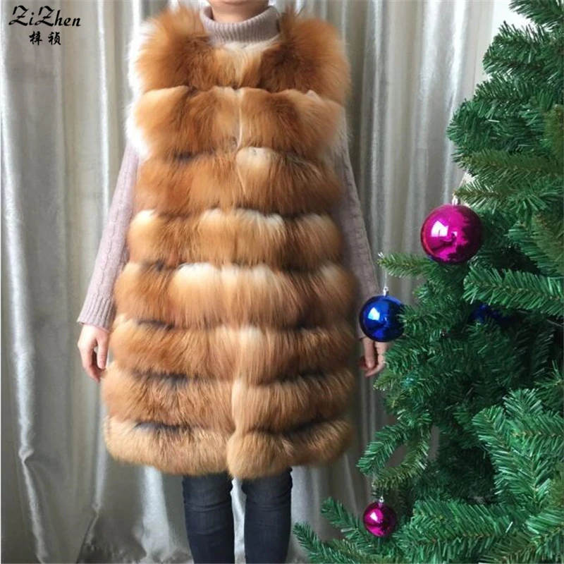 Новые длинные из натуральной серебро и красный жилет меха лисы для Для женщин
