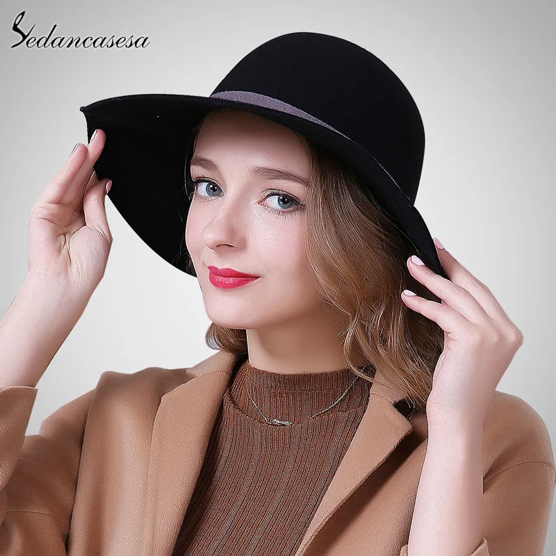 Sedancasesa Женская осенне зимняя женская шапка модная шерстяная фетровая шляпа для