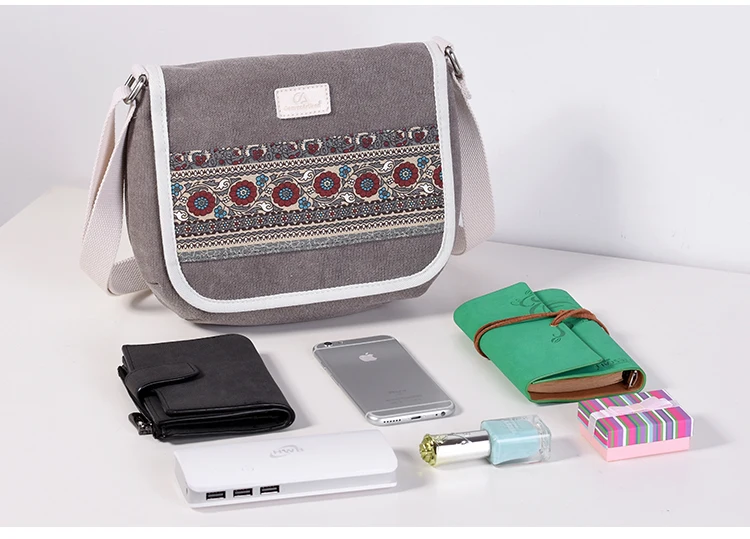 Canvasartisan new women shoulder bag floral casual messenger bag vintage cotton canvas bags female small travel crossbody bag