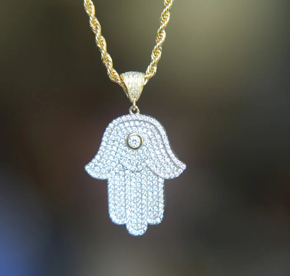Высокое качество 300 + bling sparking cz камень Фатима хамса Ручная Веревка Цепь хип хоп