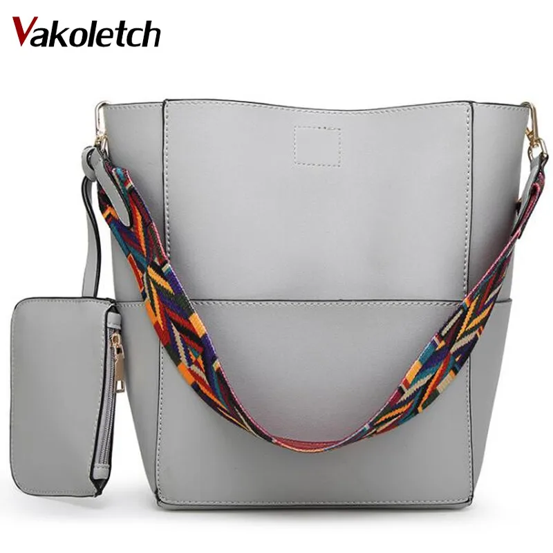

Women bag with Colorful Strap Bucket Bag Women PU Leather Shoulder Bags Brand Designer Ladies Crossbody messenger Bags K23