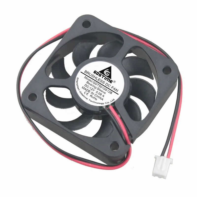 Gdstime 5 Pieces 12V DC Cooling Fan 50mm 5cm 2Pin Brushless Cooler PC Case Radiator 5010 50x50x10mm 9 Blades | Компьютеры и офис