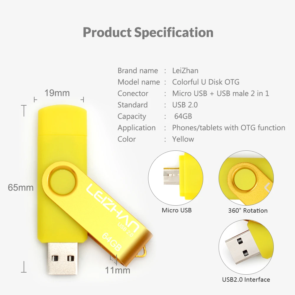

LEIZHAN customizable USB 2.0 optional capacity flash drive wholesale OTG Udisk 64GB 32GB 16GB 8GB 4GB dual Pendrive for PC/phone