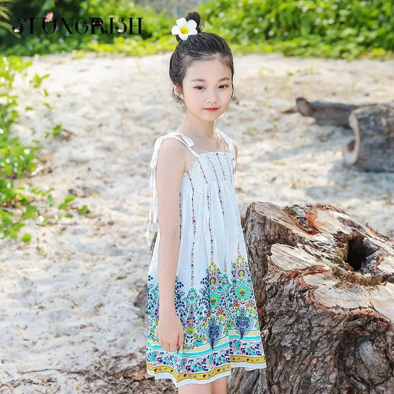 Пляжное платье для девочек платья без бретелек с цветочным рисунком детская