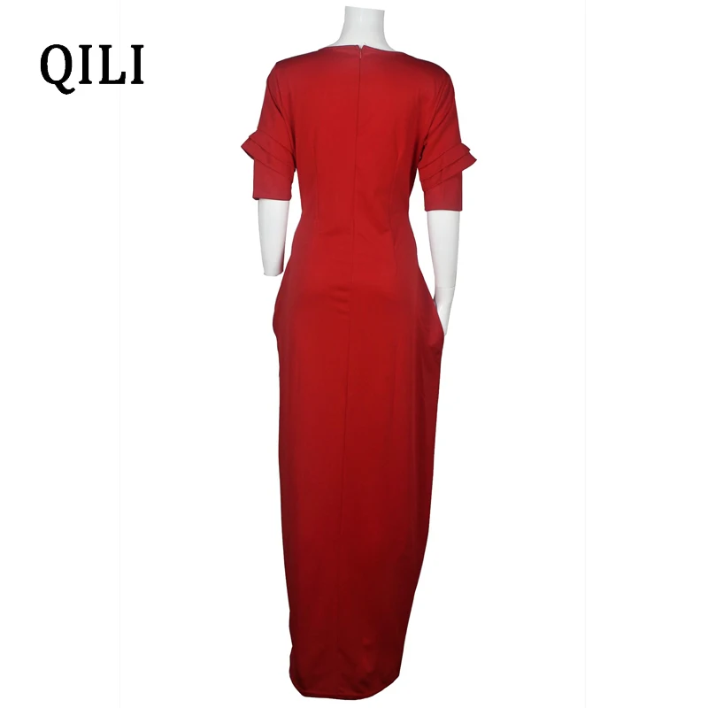 QILI, Осеннее женское платье с коротким рукавом, красное, желтое, черное, женские длинные платья, женские повседневные офисные, деловые, рабочие платья, женский халат