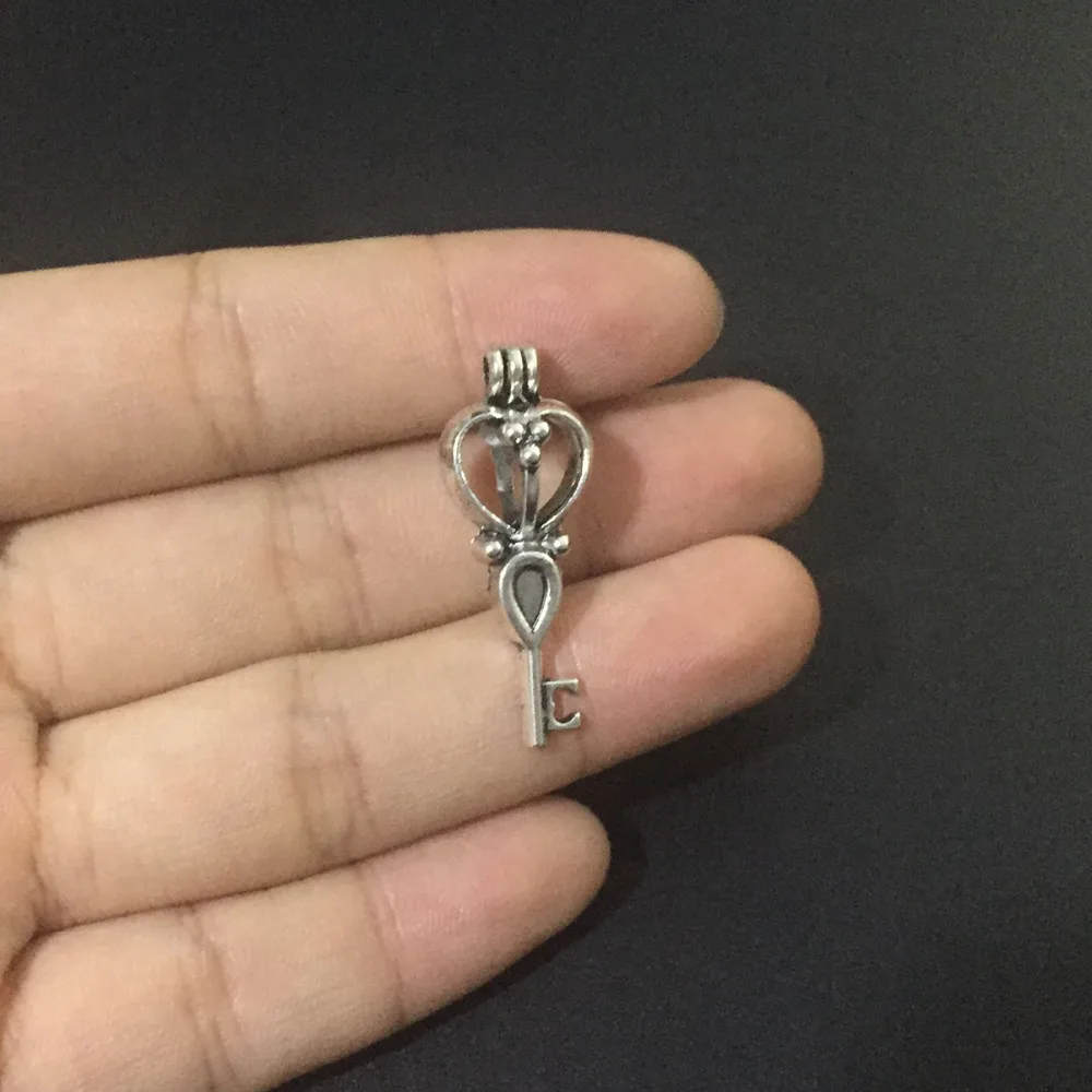 10 шт. старинное Серебро Сердце Ключ Форма медальон из бисера Pearl клетке кулон