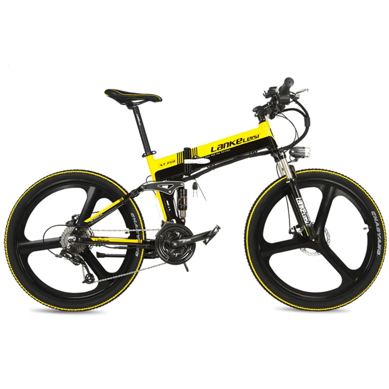 Black Yellow I XT750D 27 скоростей 500 Вт Супер мощность высокого качества 2" складной электрический велосипед, 36 В Скрытая литиевая батарея горный велосипед MTB - Цвет: Black Yellow I