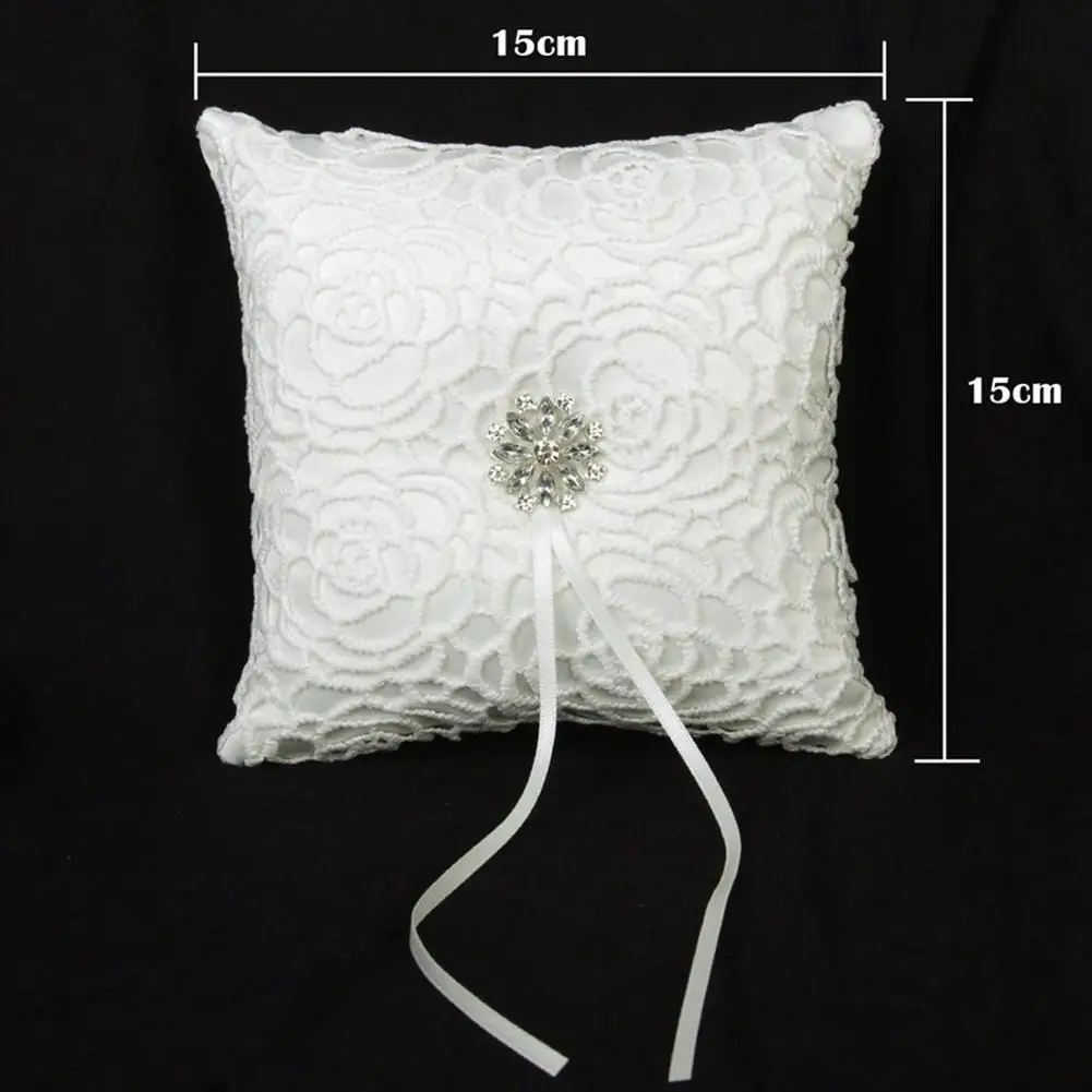 None White Lace Rhinestone Wedding Ring Bearer Pillow 6 x inch Collection-15 | Дом и сад
