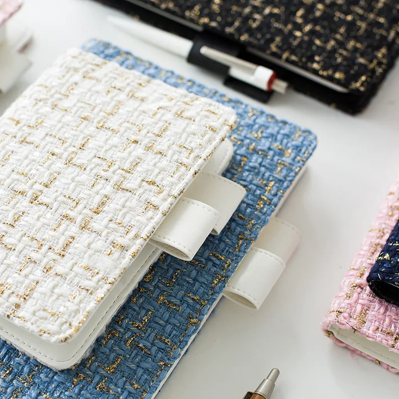 

2018 Kawaii Gorgeous Fabric Cover Leather Lining Notebook Cover Pocket Diary Cover Stationery Planner Stationery School Supplies