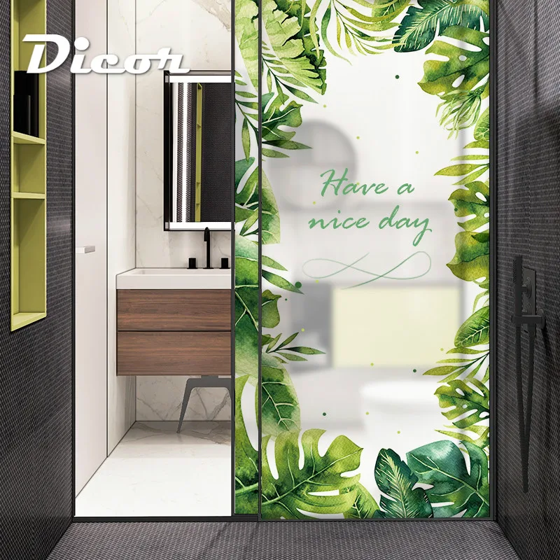 Дикор тропические джунгли стиль стеклянная пленка зеленые листья Наклейка на