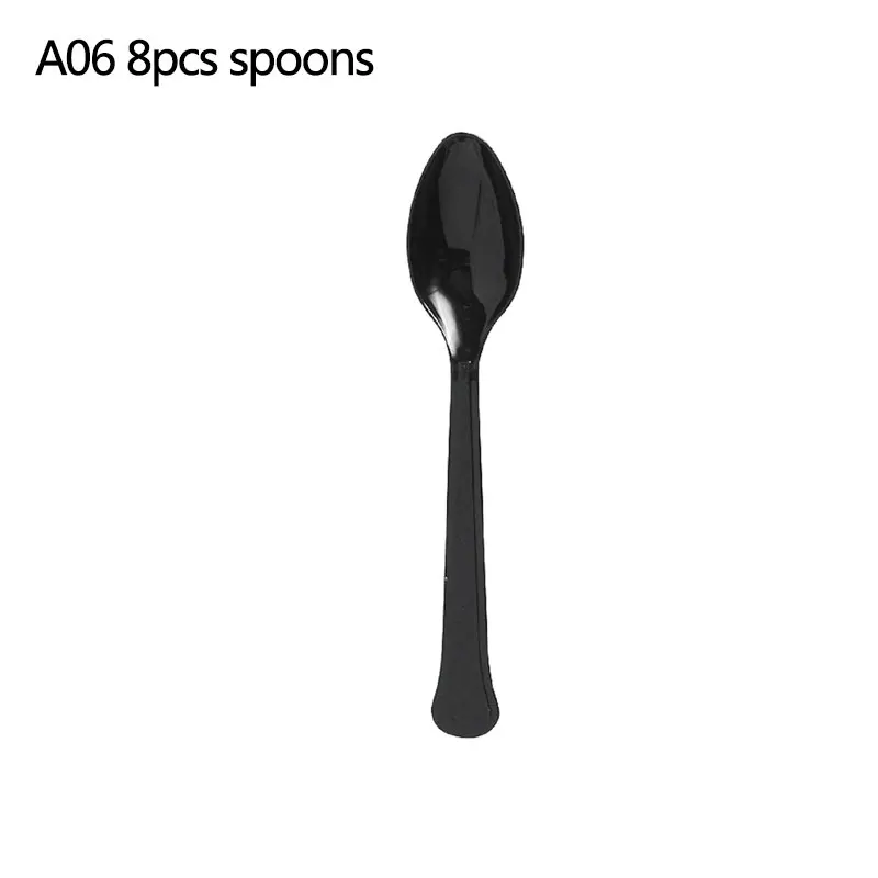 A06 spoons 18/21/31/40/50th черный золотой счастливый посуда для вечеринки в честь Дня Рождения наборы скатерть чашки тарелки салфетки Свадебные принадлежности для юбилейной вечеринки - Цвет: A06 spoons