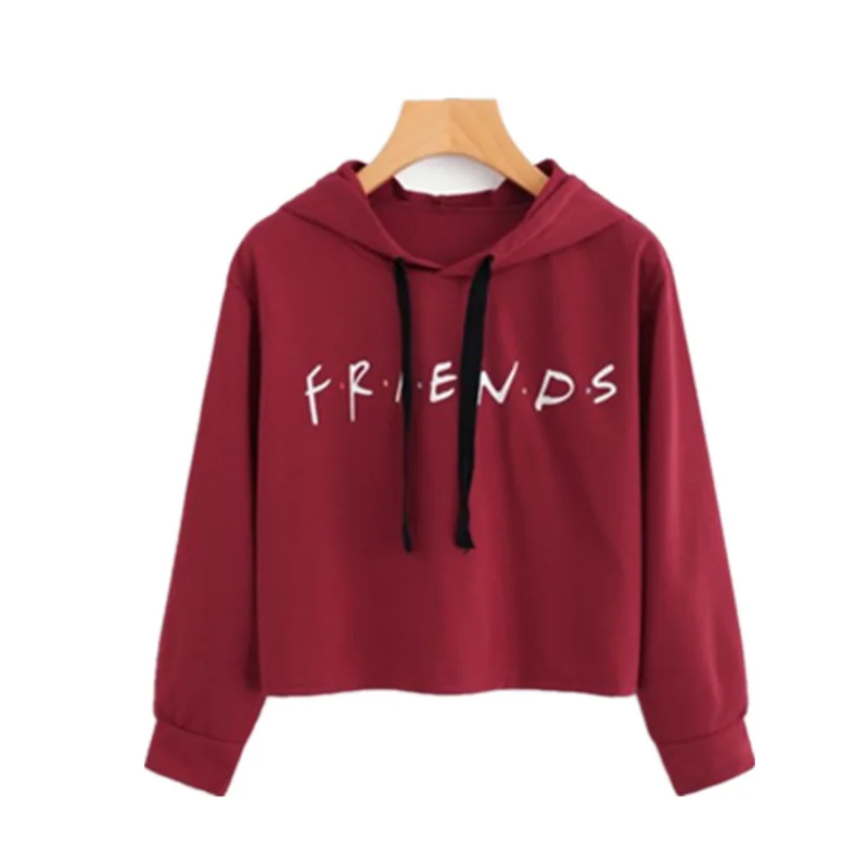 Women Friends Letter Printed Hoodie Casual Crop Tops K-pop Short Pullover Long Sleeve Drawstring Hooded Sudadera Mujer 2018 | Женская