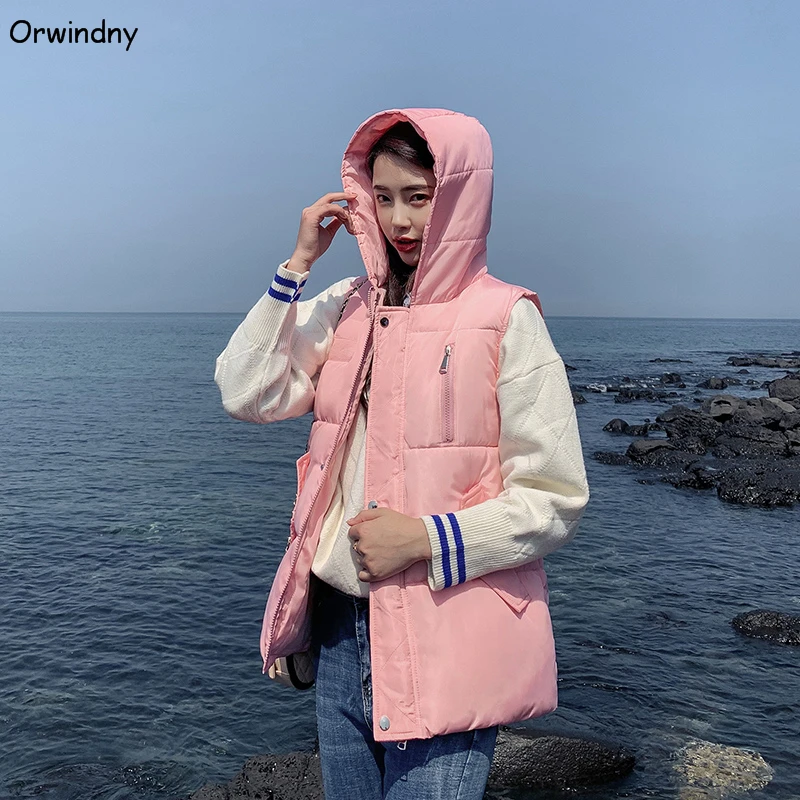 Orwindny Повседневный осенне-зимний женский жилет с капюшоном жилеты для женщин толстый теплый жилет верхняя одежда женские топы S-2XL