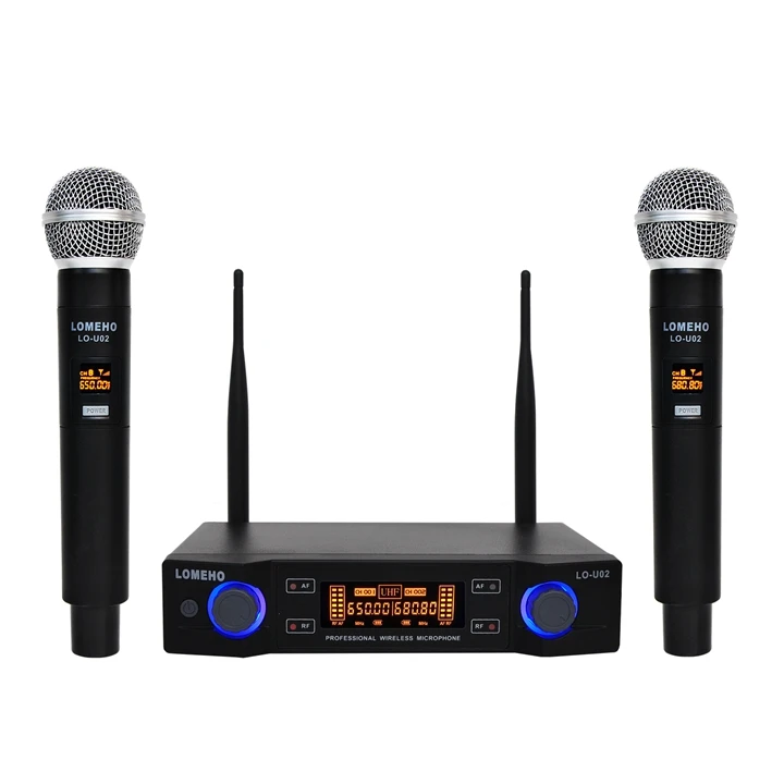 Lomeho LO-U02 2 ручной UHF частоты Динамический капсула 2 канала беспроводной микрофон для караоке системы