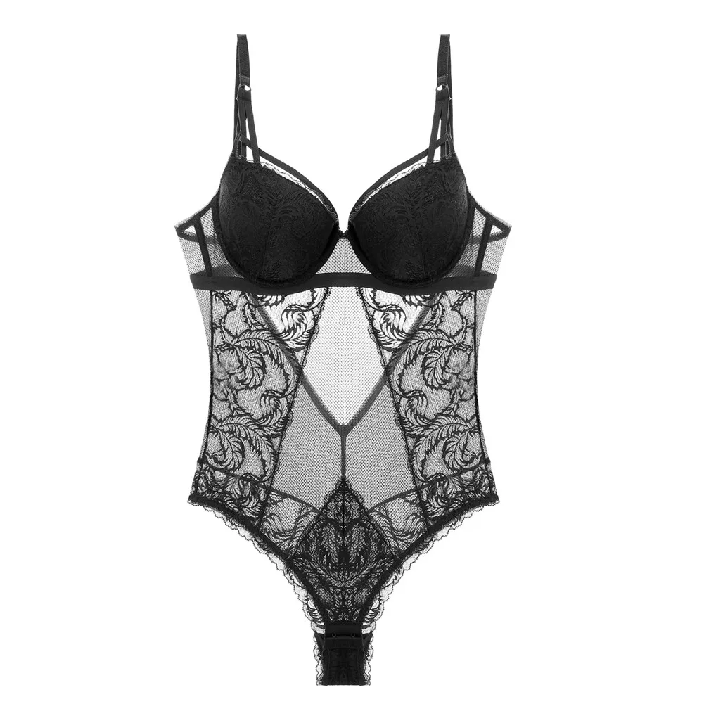 Women's One-Piece Underwear Push Up Lace Lingerie Sexy bra set+robe+thongs 3 pcs