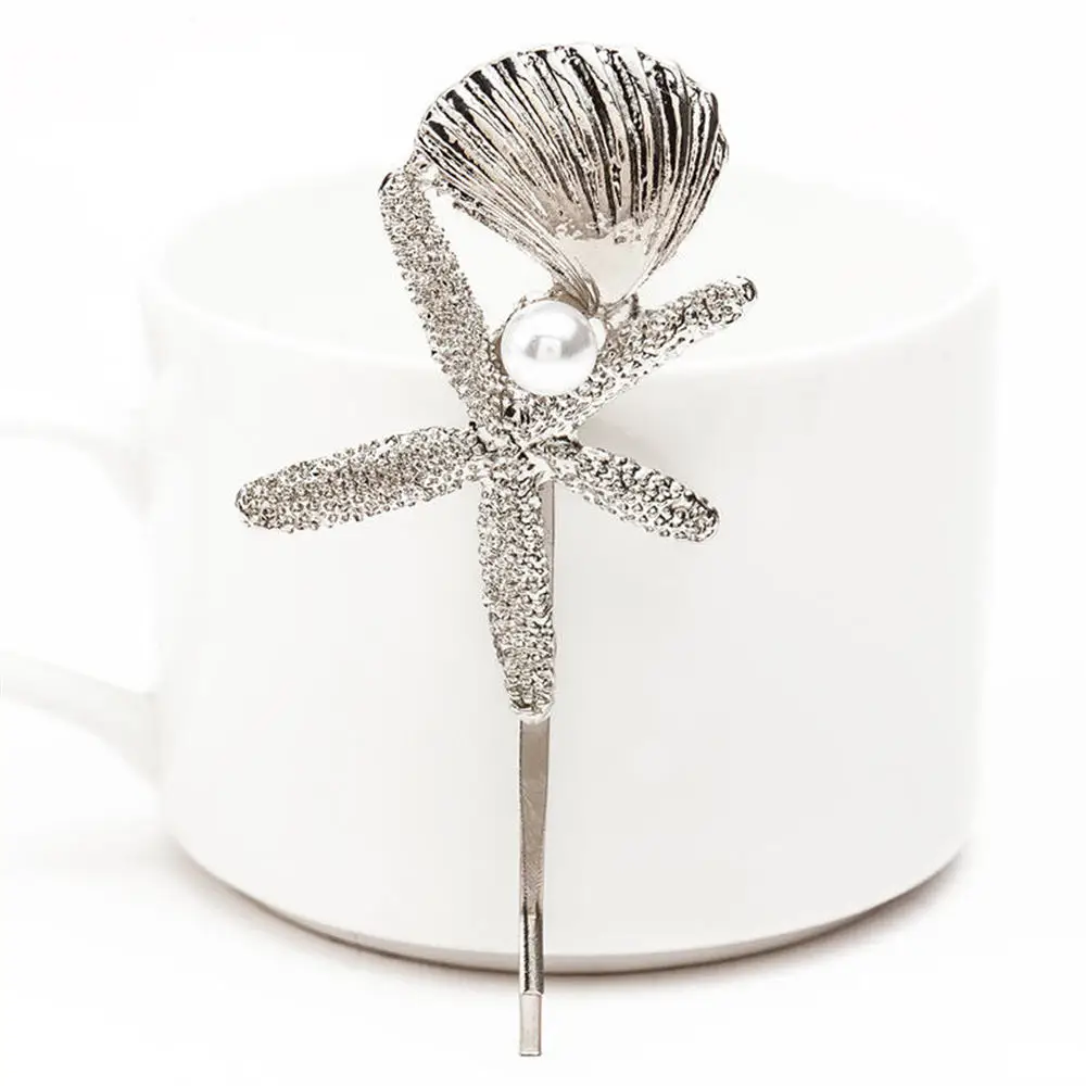 D silver 8.5cm Винтаж Морская звезда оболочки шпильки с жемчугом Золото Серебро модные заколки для волос Заколки для женщин девушки аксессуары для волос - Цвет: D silver 8.5cm