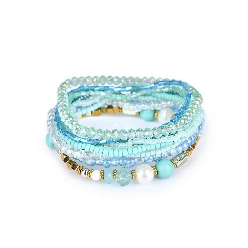 Kittenup 4 Color Bohemian Crystal Colorful Stretch Bead Multilayer Bracelets for Women Fashion Boho Jewelry | Украшения и
